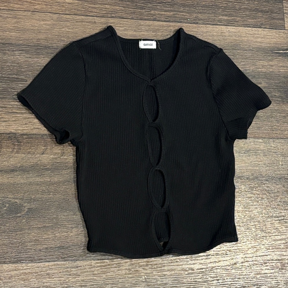 Garage Black Cut-Out Ribbed Tee XS
